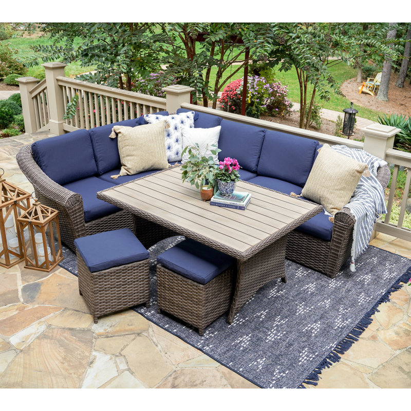 Ensemble de conversation modulaire avec coussins 7 pièces Frannie, Bleu marine