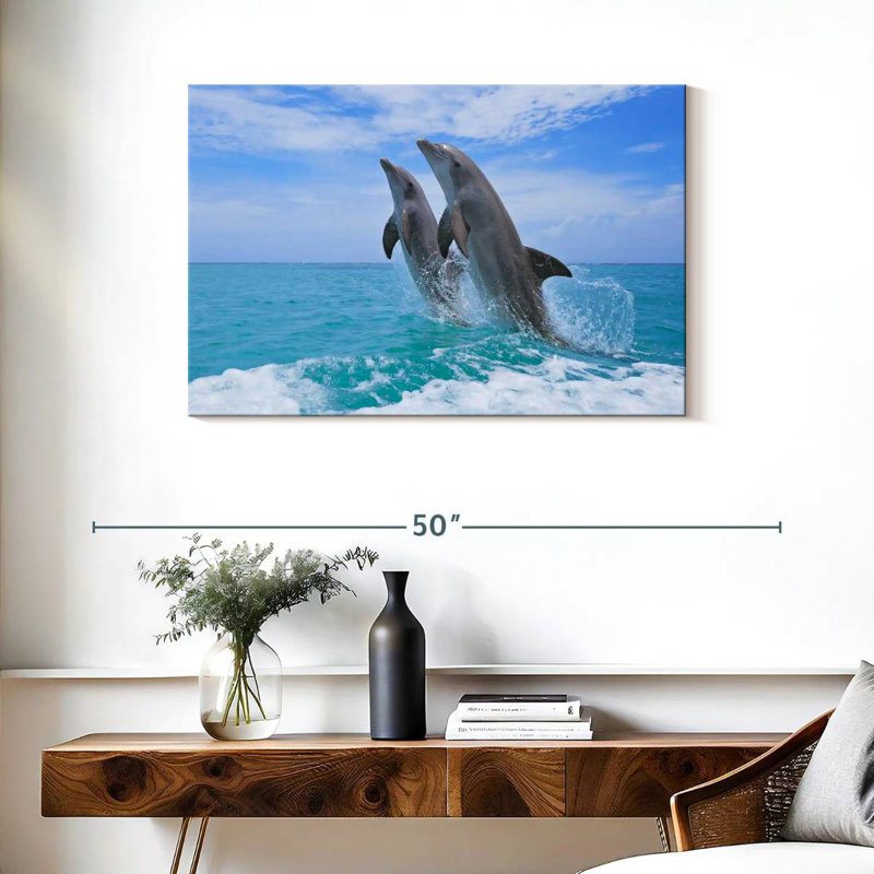 Dolphins Playing At Sea, 24" H x 36" W