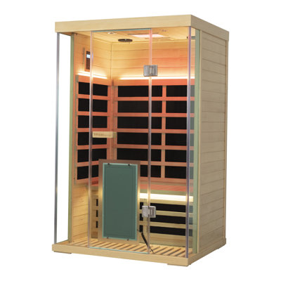 Wizzisaunas Indoor Far Infrared Sauna for 2 Person, Red and Blue Light Therapy, 1850W/120V, Maximum Temperature 158°F, Hemlock Wood, Remote Temperature Control Via App, Tempered Glass Door, Built-In Bluetooth Speaker, Easy Assembly
