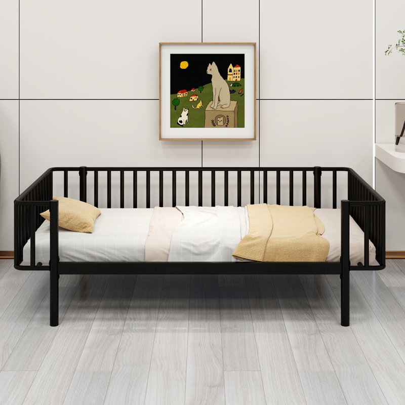 Reinforced Metal Daybed Featuring Strong Steel Slat Base, Black