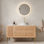Meuble-lavabo de 48 po avec lavabo, armoire de rangement autoportante en contreplaqué avec 4 pieds en métal, porte et 2 tiroirs, lavabo en céramique blanche avec motif de pierre, sans robinet, pré-assemblé, couleur grain de bois de chêne