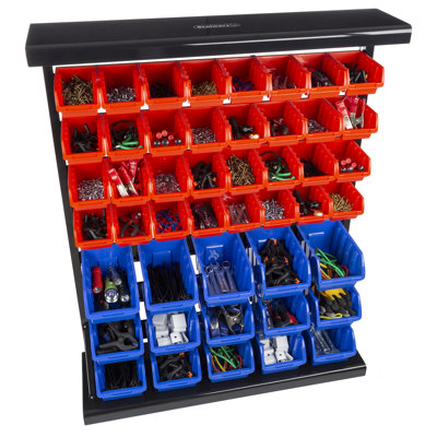 47 Bin Tool Organizer - Wall Mountable Container for Garage Organization by Stalwart (Red/Blue)