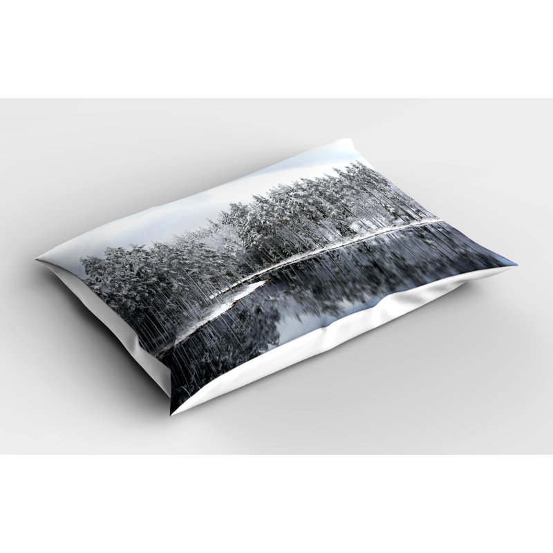 Pillowcase, Trees in Cold Day Lake, White Brown