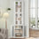 Armoire de rangement d'angle de 64 po de hauteur avec portes et tablettes, organisateur de salle de bain blanc, garde-manger, vitrine de salon, bibliothèque blanche