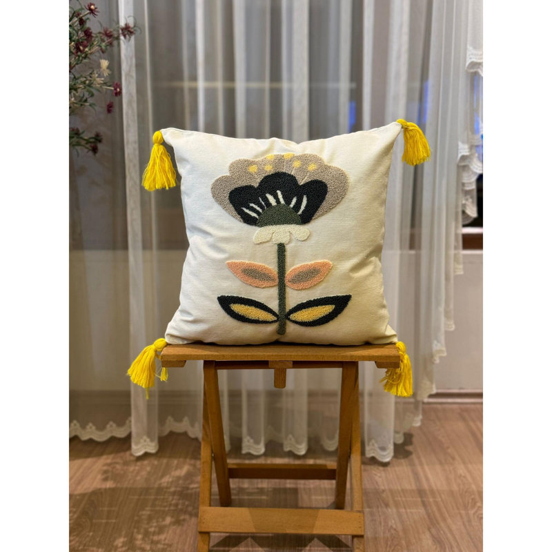Davina Square Euro Cushion Cover, Flower, Beige/Yellow