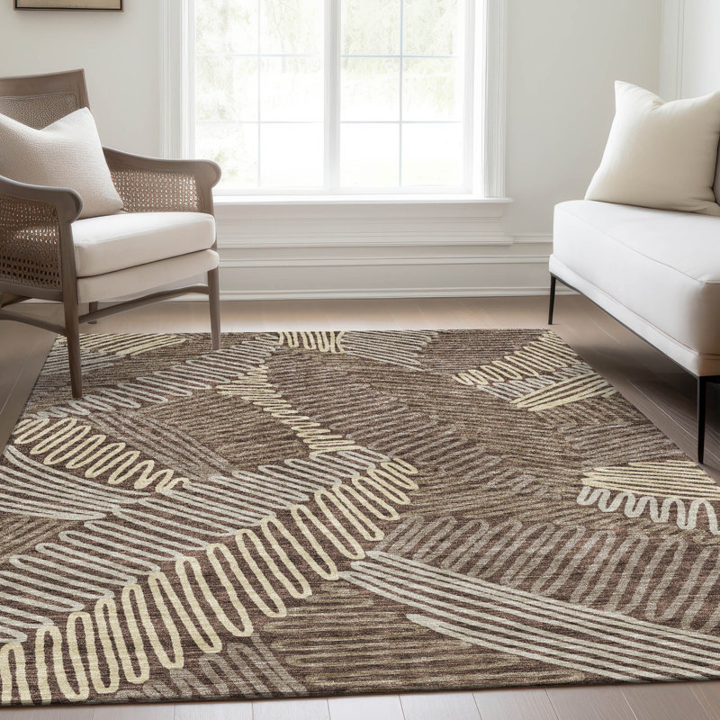Premium Machine Washable Prisco Chocolate Rug, Rectangle 8' x 10'