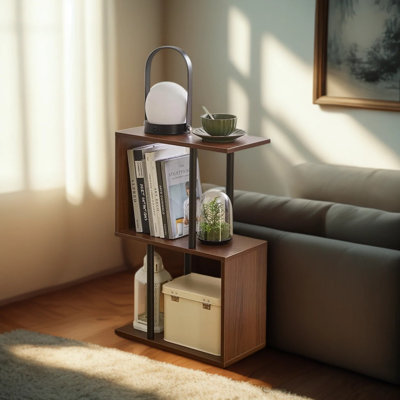 Modern S-Shaped 3-Tier Side Table With Open Storage Shelves, Narrow End Table For Small Spaces, Sturdy Nightstand For Living Room And Bedroom