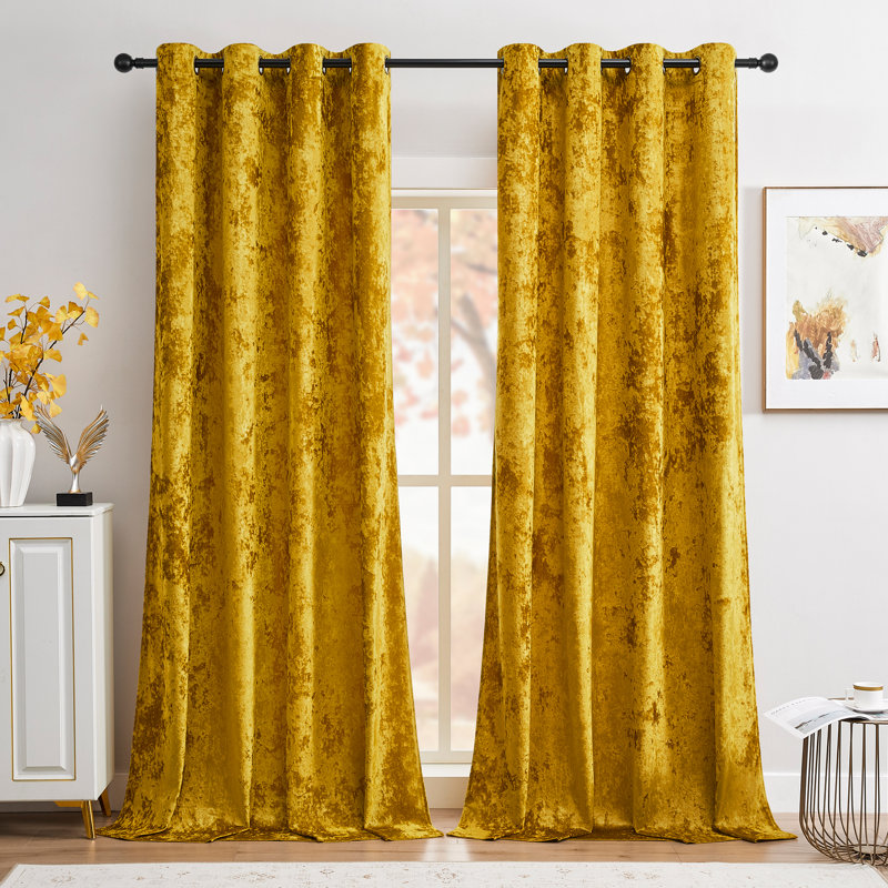 Deavion Velvet Crushed Curtains with Metal Grommets Room Darkening 2 Panel Set, 52" W x 63" L, Gold
