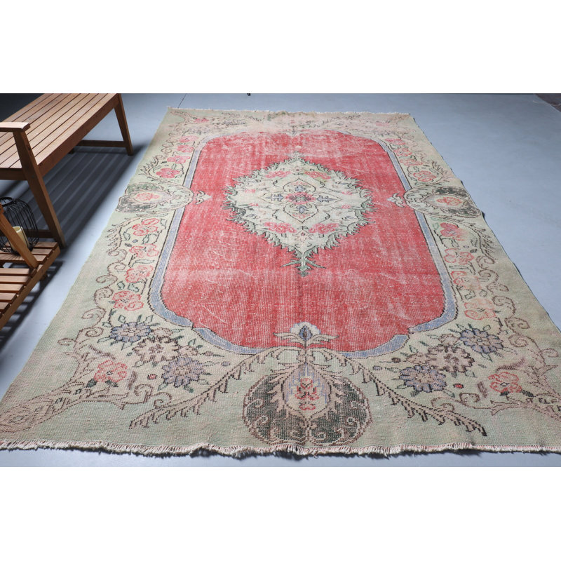 Tapis turc kurde antique fait à la main en rouge audacieux - décoration de plancher rétro authentique