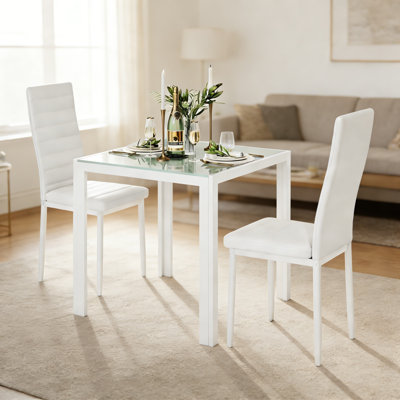 3-Piece Dining Table Set, Glass Dining Table with 2 Faux Leather Chairs