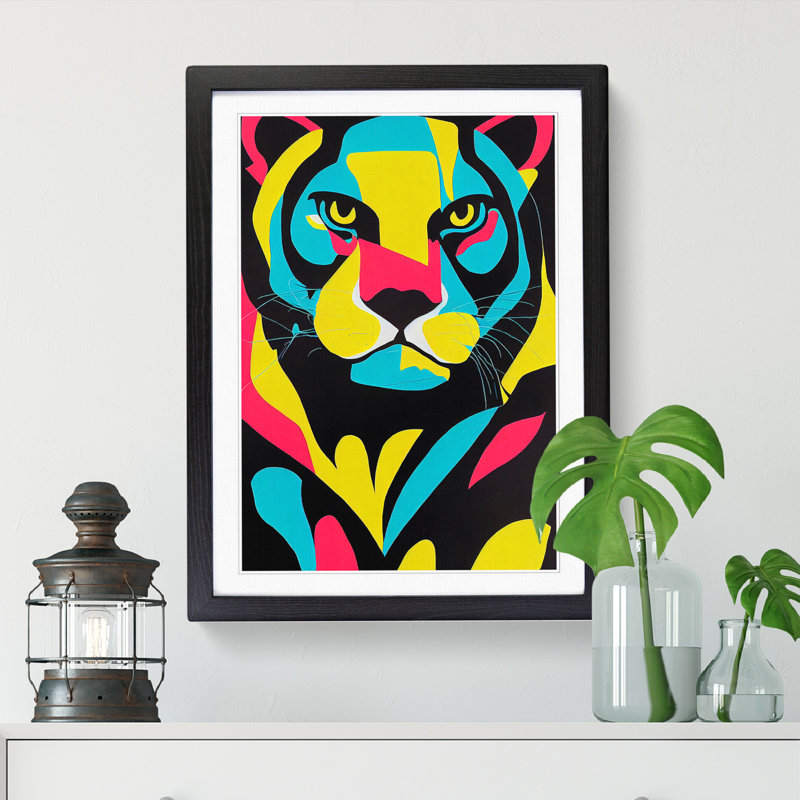 Panther Pop Art Vol.1 - Single Picture Frame Painting, 64cm H x 46cm W x 2cm D, Walnut