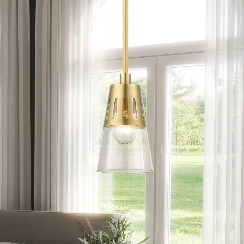 Luminaire suspendu en forme de cloche à 1 lumière Verplanck, Laiton naturel