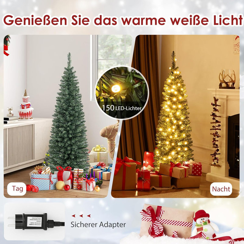 Lighted Artificial Pine Christmas Tree, 150cm H