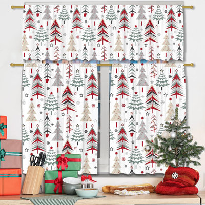 Rideaux de cuisine Joyeux Noël pour fenêtres, décorations de sapin de Noël, cantonnières, ensemble rideaux et cantonnières sapin d'hiver, décoration de Noël