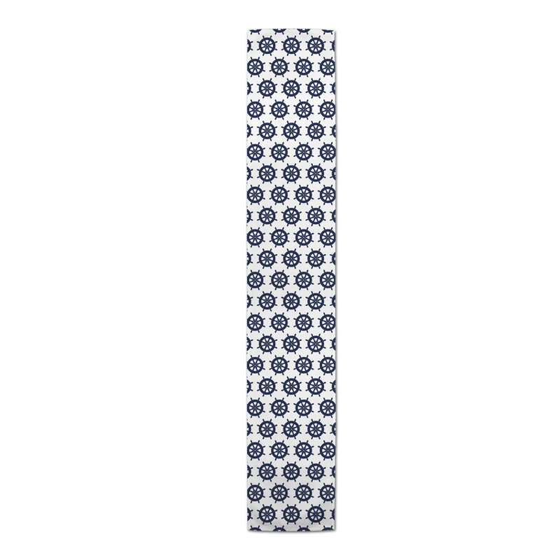 Keya Geometric Table Runner, 16" L x 72" W, White/Navy