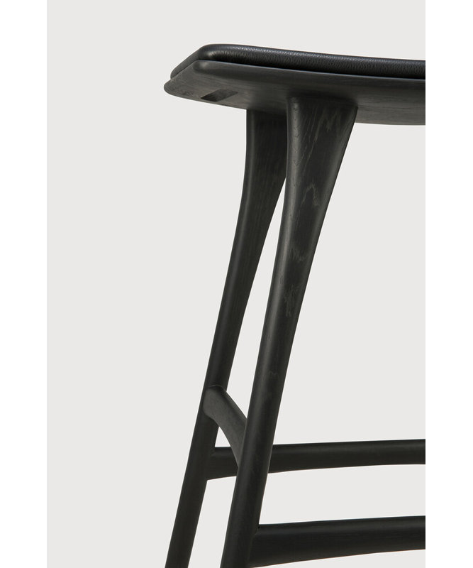 Osso Upholstered Stool with Solid Wood Frame, Varnished Black/Black