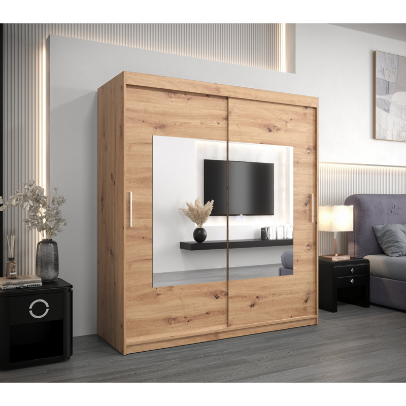 Arrun 2 Door Manufactured Wood Wardrobe, Artisan Oak