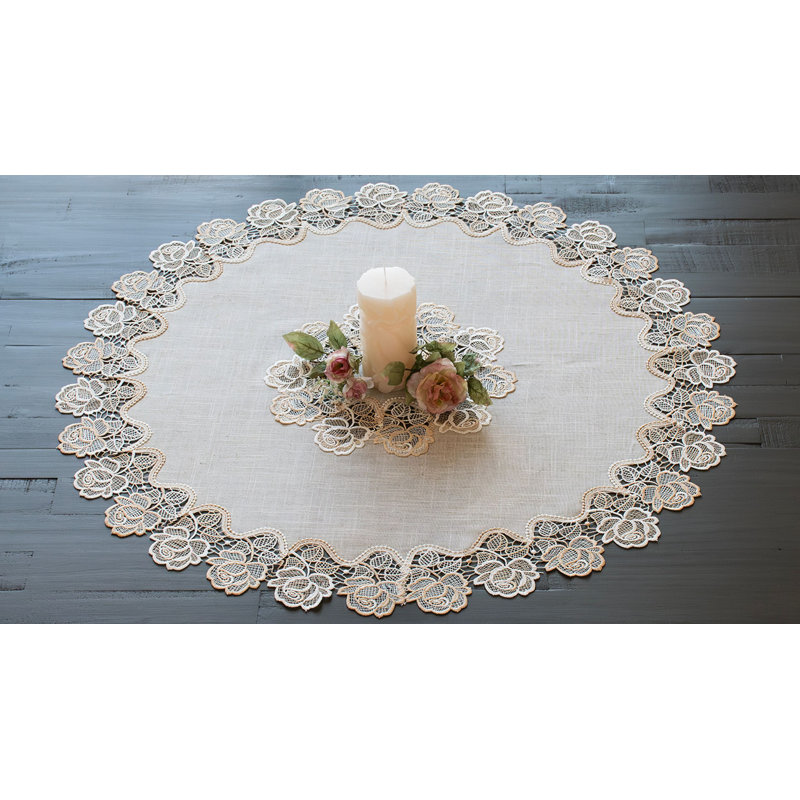 Beige Rose Collection Beige Rose Lace Table Topper