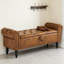 Banc avec repose-pieds en cuir avec revêtement capitonné et pieds en bois massif, banc multifonctionnel avec rangement caché pour le salon, la chambre à coucher ou le vestibule