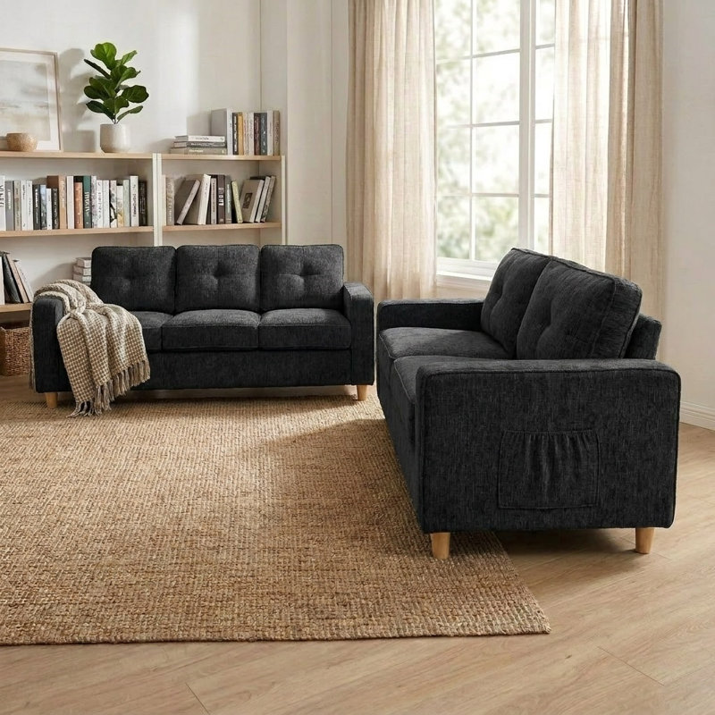 Ensemble de salon et canapé en chenille, black