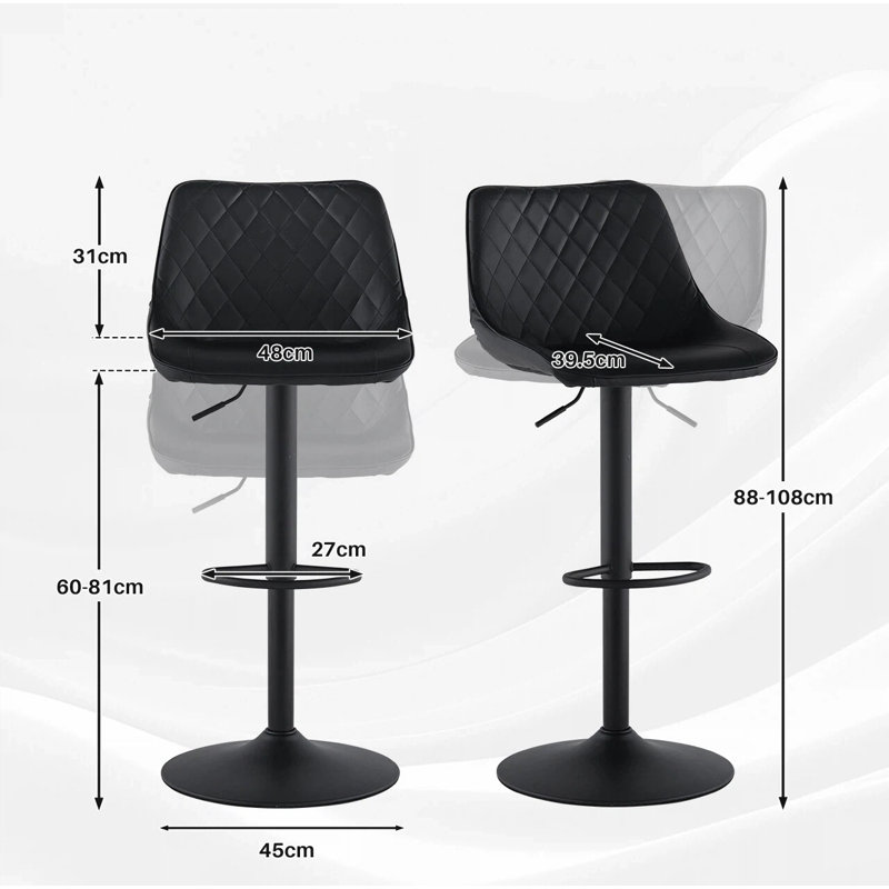 Aleatra Swivel Upholstered Adjustable Height Counter Stool with Metal Frame, Black