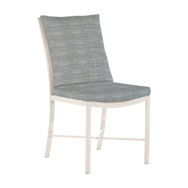 Monaco Patio Dining Side Chair with Cushions, Slate Gray, Rollo Silver InsideOut® Linen, Welt