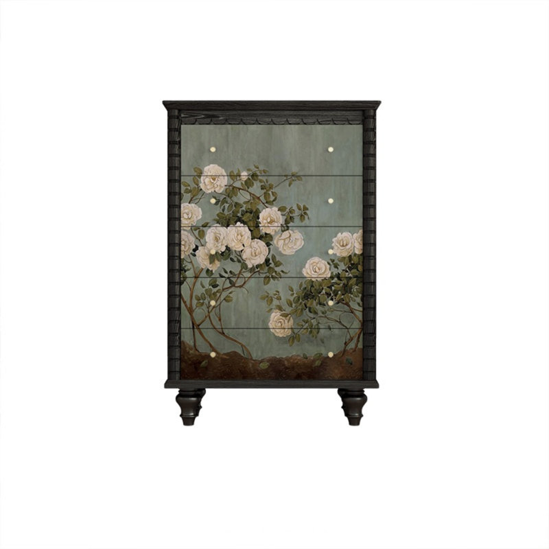 Retro Five-Drawer Storage Cabinet Accent  Chest, Black