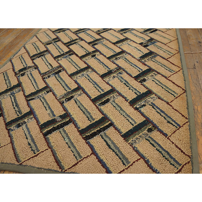 Ivory American Antique Hooked Wool Small Scatter Size 1930s Rug