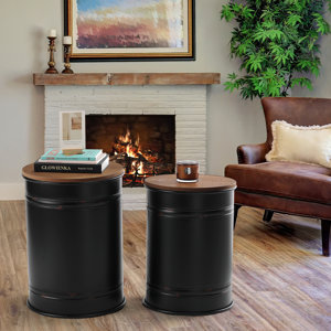 Spirit Solid Wood Drum Nesting Tables with Storage