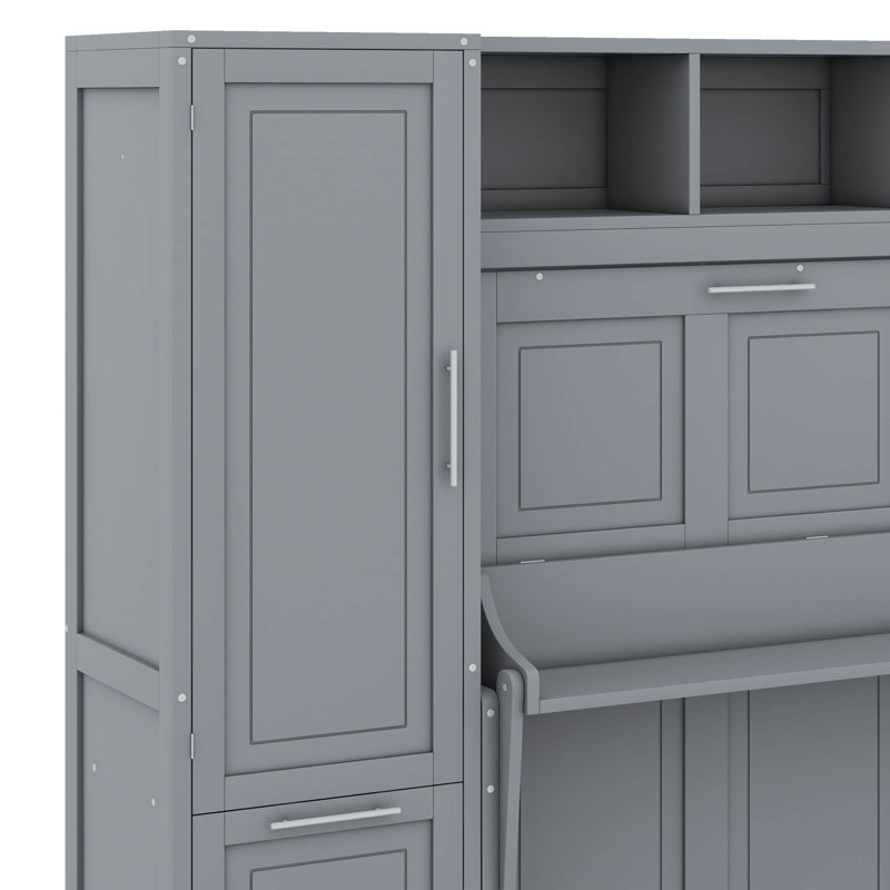 Murphy Bed With Closet And Drawers, Gray, Full