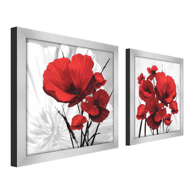 " Big Red Poppies " 2 Piece Art Acrylic Set