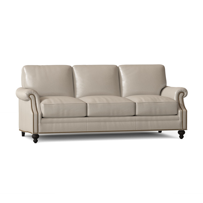 West Sofa, Aline Fumo Genuine Leather, Cobblestone, French Natural