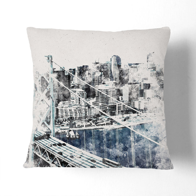 San Francisco Oakland Bay Bridge Abstract Cushion with Filling, 55cm H x 55cm W x 20cm D