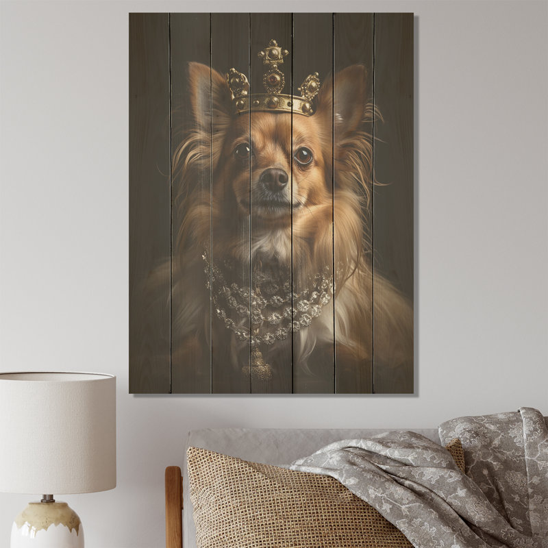 Chien de Poméranie royal couronné - Chien sur bois, H 20 po x l 10 po