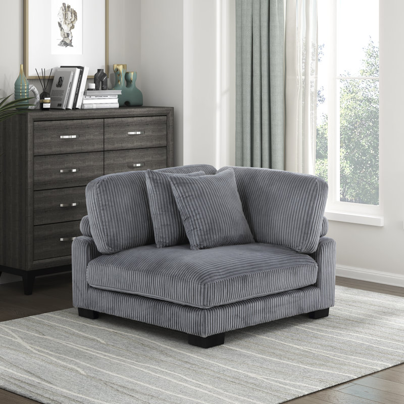 Chaise de coin moderne et contemporaine Brinsley de 45 po avec revêtement en velours côtelé, dossier réglable, ressorts en mousse