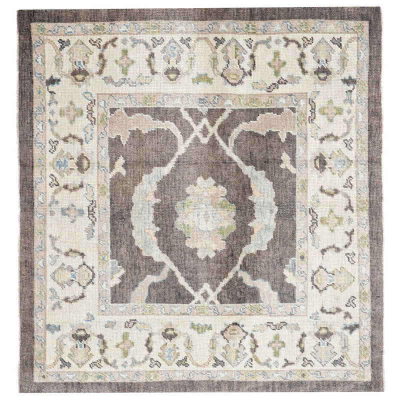 Tapis unique ivoire / brun tissé à la main 5 pi x 4 pi 8 po One-of-a-Kind