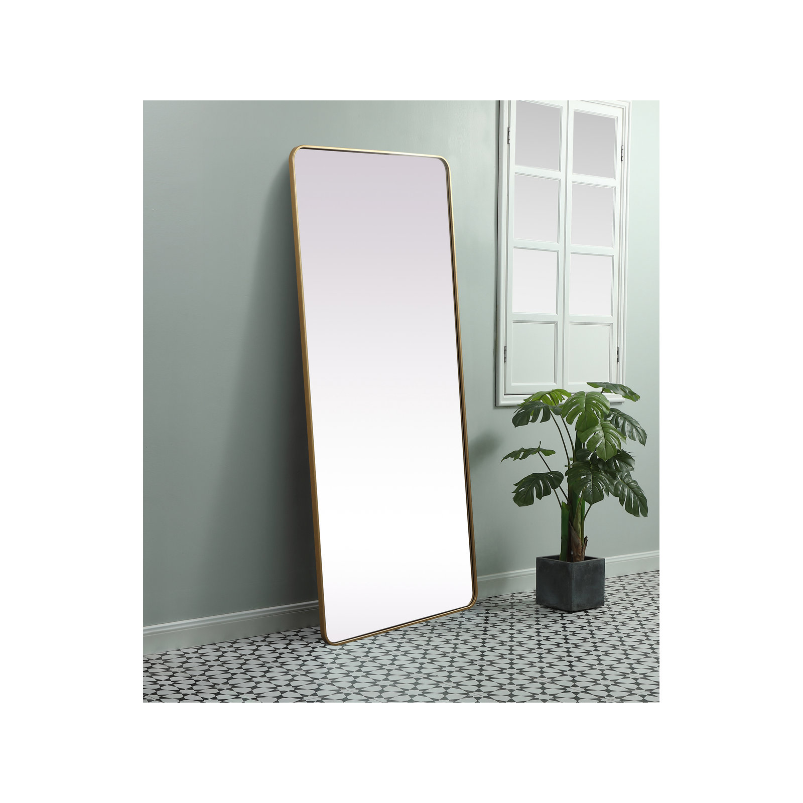 Sabine Metal Rounded Rectangle Wall Mirror, Brass, 72" x 32"