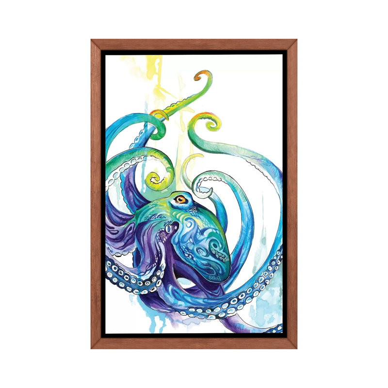Octopus par Katy Lipscomb - impression d'art graphique, H 26 po x l 18 po x 1,5 po, Toile classique avec cadre brun