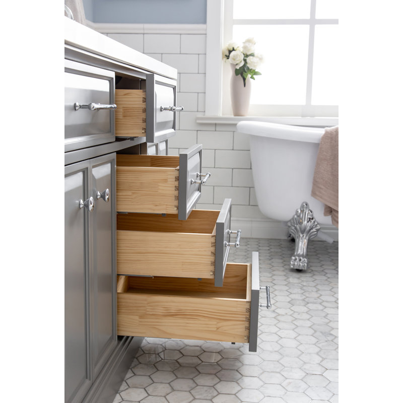 60" Palace Collection Quartz Carrara Cashmere Grey Bathroom Vanity Set With Hardware And F2-0009 Faucets in Chrome Finish