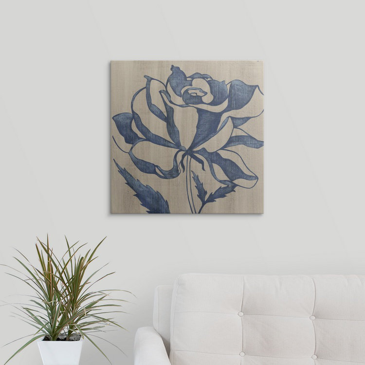 Indigo Floral " Indigo Rose ", 35" H x 35" W x 1.5" D, Canvas