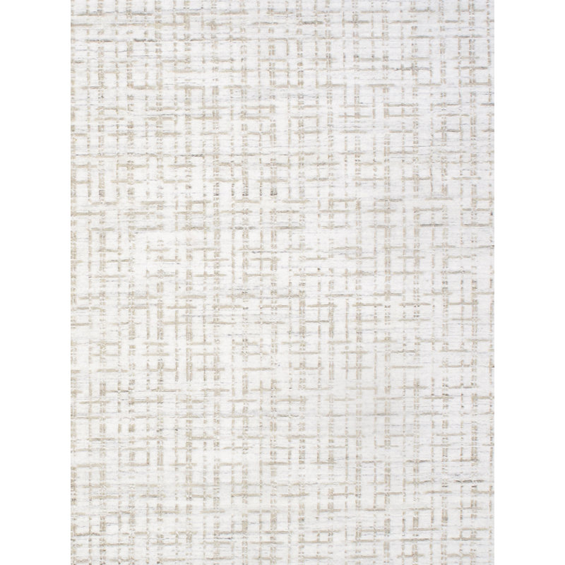 Hand-Loomed Ivory and Silver Wool-Viscose Blend Area Rug, 12' x 15'