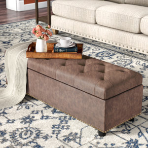 46.9" Wide Tufted Rectangle Storage Ottoman. white 