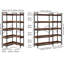 Étagère de coin en L à 5 niveaux, 4 crochets, 2 options d'assemblage, organisation multiple, tablettes épaisses, structure en métal robuste, barres de stabilité en forme de X, bibliothèque pour appareils, ou assemblage droit, pour