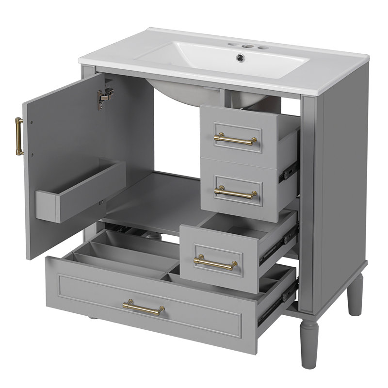 Meuble-lavabo 30 po avec lavabo en céramique, Gris