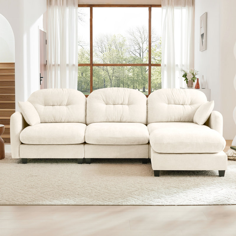 Canapé modulaire en L beige avec 3 sièges, coussin et tissu de chenille respirant pour les espaces de vie, Chenille beige