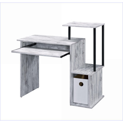 Bureaux, blanc antique & amp; Bureau d'ordinateur noir avec plateau pour clavier, tablette et amp; Rangement | Métal | Bois synthétique