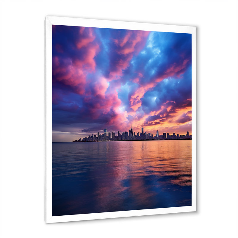 Bolan, bleu, rose, sskyline, symphonie I - impression, H 44 po x l 34 po x P 1,5 po, Cadre photo blanc