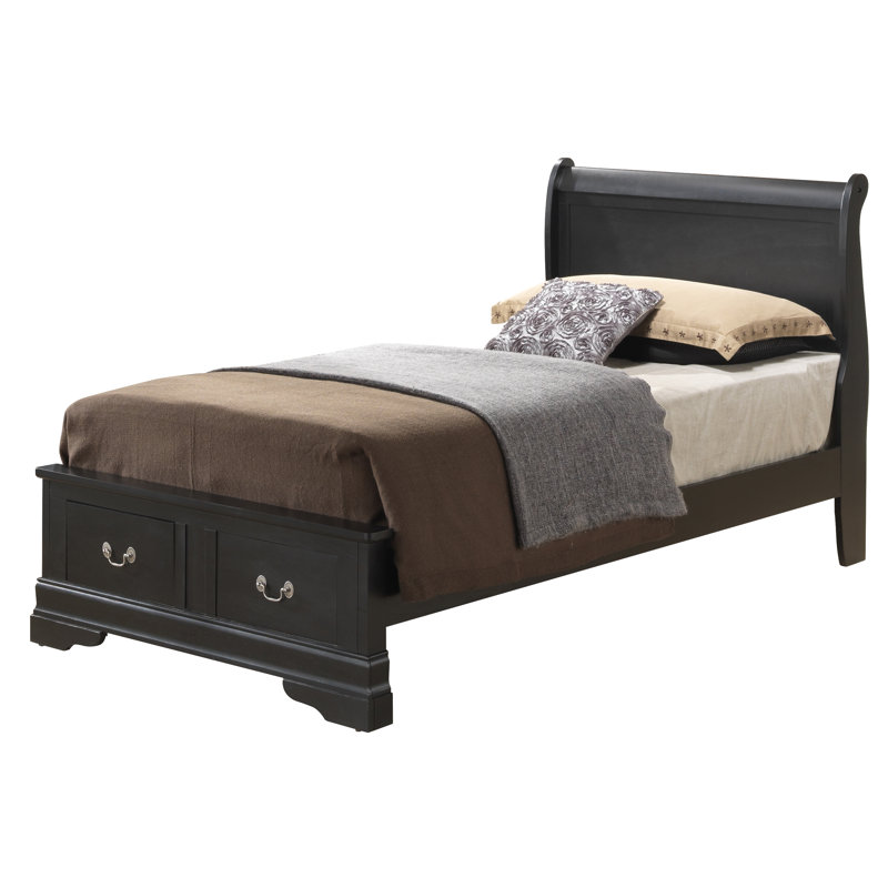 Lit simple avec rangement LouisPhillipe, noir, Lit simple, Noir