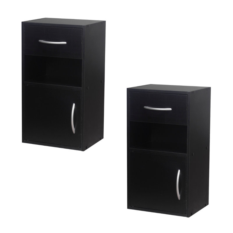 Baraa 30cm W Manufactured Wood Bedside Table, Set of 2, Black