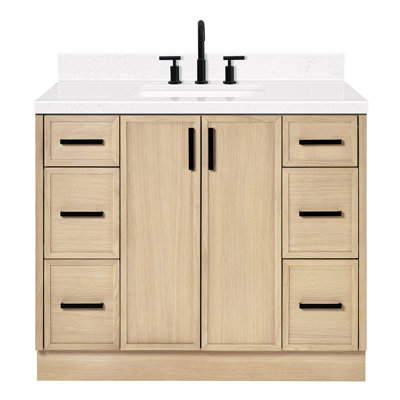 Ariel Kelly 42 Inch Single Rectangular Sink Bathroom Vanity With Carrara White Quartz Countertop In White